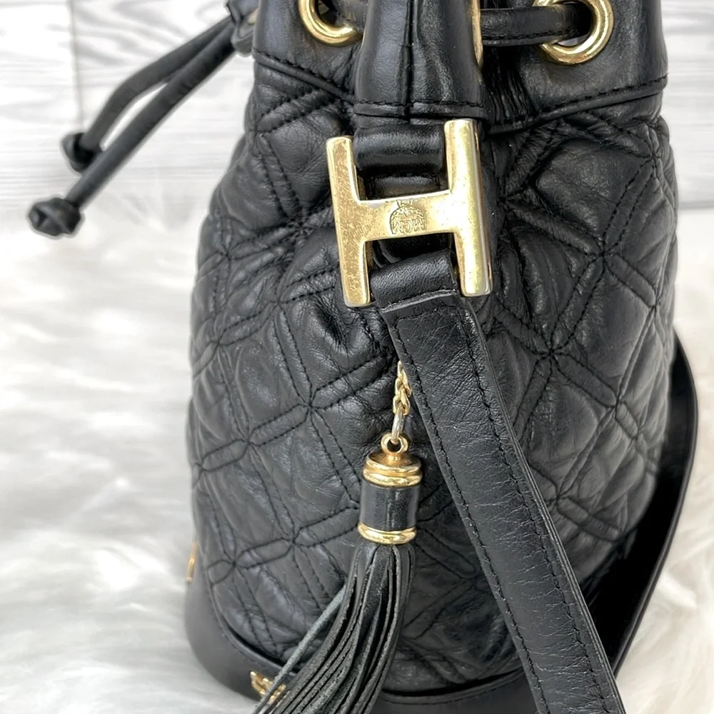 MCM‎ Black Quilted Leather Bucket Bag